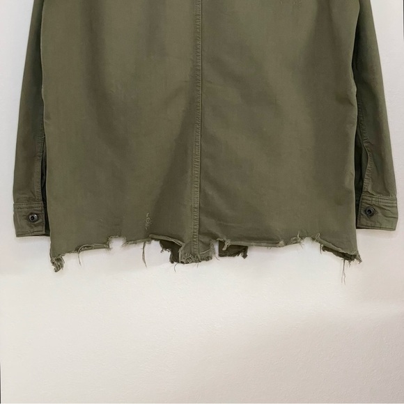 Free People Moonchild Distressed Denim Shirt Jacket Moss Green Small - Picture 10 of 16
